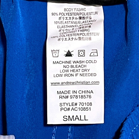 Andrew Christian S (28-31) Mens Blue Retro Swim Shorts Athletic Trunks 70108 NWT - Picture 8 of 10